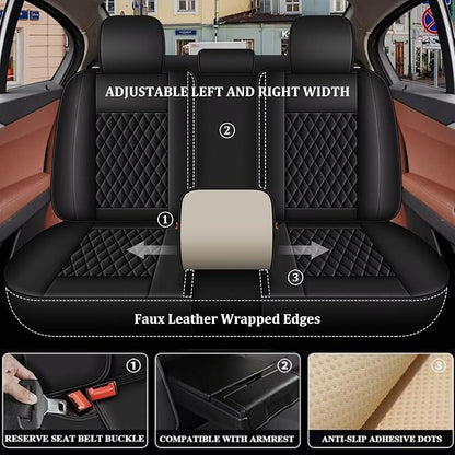 IKABEVEM Car Seat Covers Fit for Honda Pilot 2005-2016 Full Set | Waterproof Faux Leather, Airbag Compatible, Easy to Install & Wipe Car Seat Protector,5 Seats Covers Fit for , Black - Image 2
