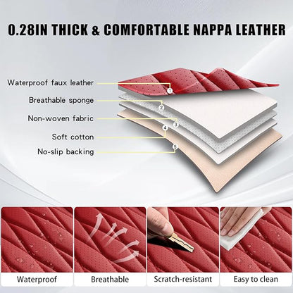 WELLDO Nappa Faux Leather Car Seat Covers Full Set, Burgundy | Waterproof, Non-Slip Seat Protector, 0.28in Thickened Cushion, Airbag Compatible, Universal for Cars SUV Truck Pickup - Image 2