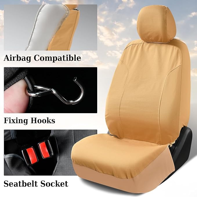 Coverado Front Seat Covers, Waterproof Canvas Seat Protector for Car Seat Cushions for Kids & Dogs, Seat Covers Compatible with 2015-2026 Ford F150 & 2017-2026 Ford F250 F350 F450(Yellow, 2PCS) - Image 6