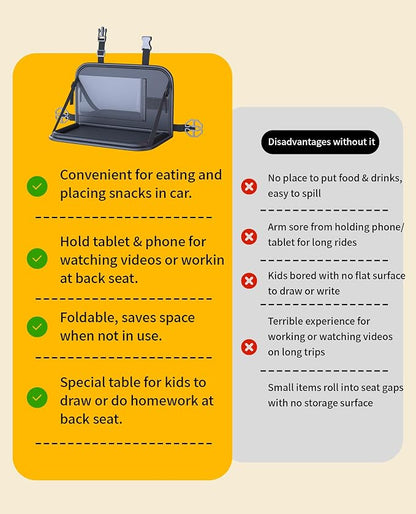 Backseat Car Organizer with Foldable Tray & Tablet Holder | Easy to install, durable & easy to clean, space-saving, ideal for rear passengers and kids, for road trip dining and working - Image 9
