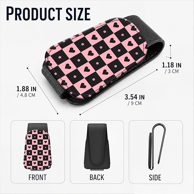 Leather Magnetic Sunglass Holder for Car Sun Visor, Cute Eyeglass Ticket Card Hanger Clip, Universal Auto Interior Accessories for SUV Pickup Truck, Heart Checkered - Image 3