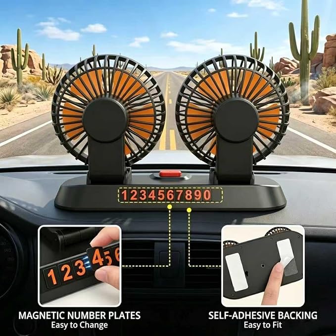 Dual Head 24V Heavy Duty Car Fan with Cigarette Lighter Plug, 2-Speed Portable Vehicle Cooling Fan, 360° Rotatable Dashboard Air Circulator for Semi Truck Tractor Bus RV, Powerful Airflow - Image 6