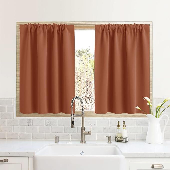 RYB HOME RV Curtains for Camper Windows, Mini Small Blackout Curtain Tiers | Thermal Insulated,Sunlight Heat Light Blocking,Privacy Portable Curtains for Travel Trailer,W34 x L24,Burnt Orange,2 Panels by RYBHOME