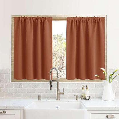 RYB HOME RV Curtains for Camper Windows, Mini Small Blackout Curtain Tiers | Thermal Insulated,Sunlight Heat Light Blocking,Privacy Portable Curtains for Travel Trailer,W34 x L24,Burnt Orange,2 Panels by RYBHOME