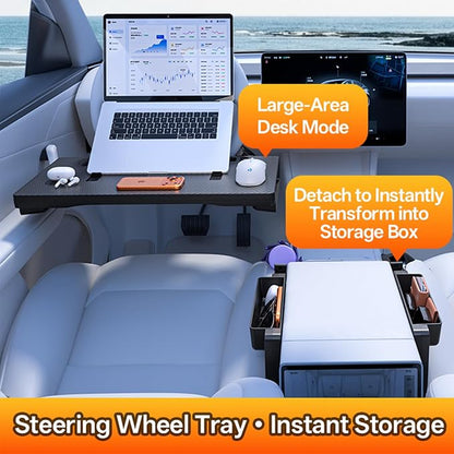 Car Steering Wheel Tray Table & Seat Gap Filler Organizer 2-in-1 Foldable Adjustable Car Food Tray Laptop Desk for Drivers Eating & Working - Image 3