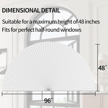 Myshade Arch Window Shades Half Circle Light Filtering Cellular Shades Cordless No Drill Blinds for Windows Half Moon Honeycomb Fabric No Tools Shades Easy Install (1PCS White 48" W X 96" H) - Image 3