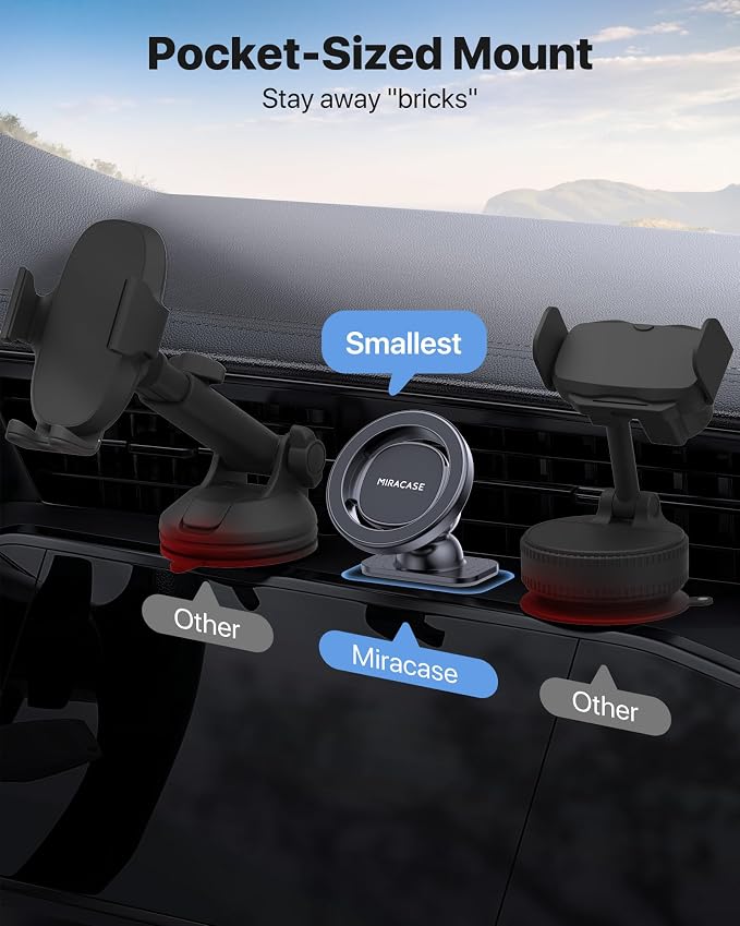 miracase Latest Upgrade for MagSafe Car Mount [33+LBS Strong Suction & 2200gf Magnetic] Small Phone Holders for Your Car Dashboard, 360° Adjustable Car Phone Holder Mount for iPhone Garmin GPS - Image 3
