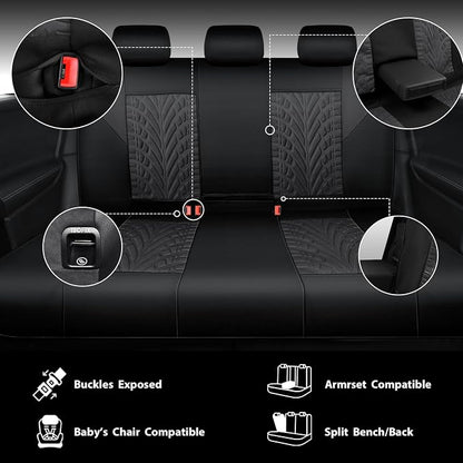 CAR PASS Neoprene Waterproof Seat Covers Full Sets, Wetsuit Car Seat Covers 5 Seats Universal Fit Vans, Truck, SUV, 3D Tyre Embossed Seat Covers Anti Slip with Armrests, Aibag Compatible(Black Gray) - Image 5
