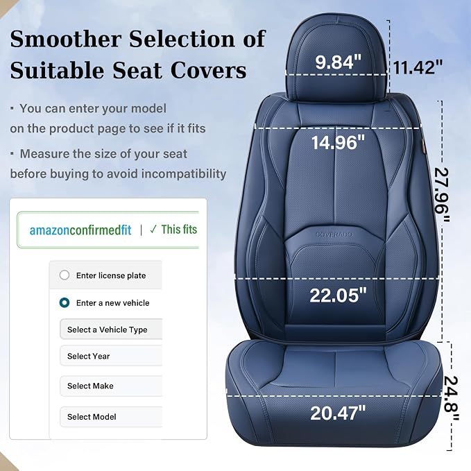 Coverado Seat Covers, Car Seat Covers Front Seats, Premium Nappa Leather Seat Covers for Cars, Waterproof Car Seat Protector with Lumbar Support, Front Seat Covers Universal Fit for Most Cars (Blue) - Image 6