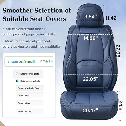 Coverado Seat Covers, Car Seat Covers Front Seats, Premium Nappa Leather Seat Covers for Cars, Waterproof Car Seat Protector with Lumbar Support, Front Seat Covers Universal Fit for Most Cars (Blue) - Image 6