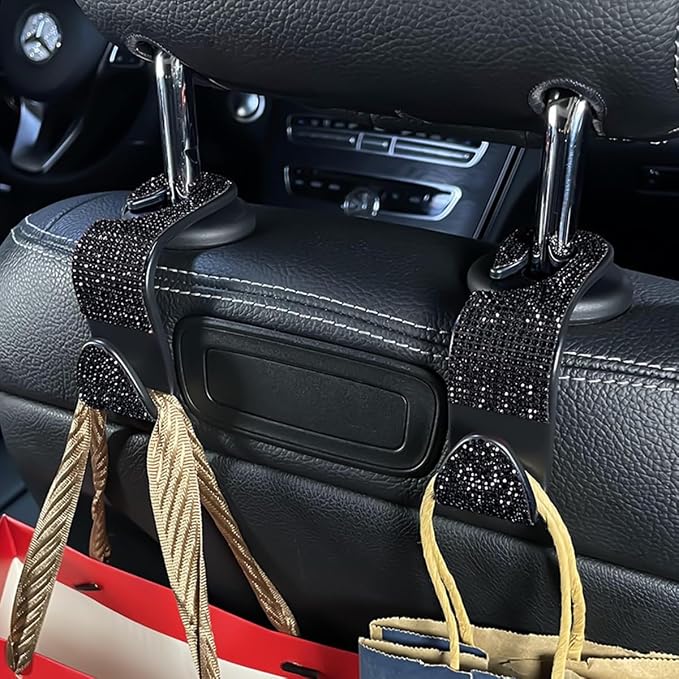 Zpana 4PCS Bling Car Seat Headrest Hooks, Crystal Rhinestones, Light Blue | Vehicle Back Seat Purse Handbag Hanging Holder, Crystal Diamond Design for Girls, Storage Organizer Hook, Universal Fit - Image 5