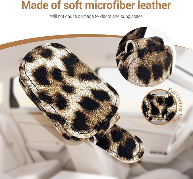 Leopard Sunglass Holder for Car, 2 Pack Universal Magnetic Car Sun Visor Eyeglass Holder, Leopard Print Leather Glasses Clip for Car, Ticket Card Clip, Cheetah Sunglass Holder for Car - Image 5