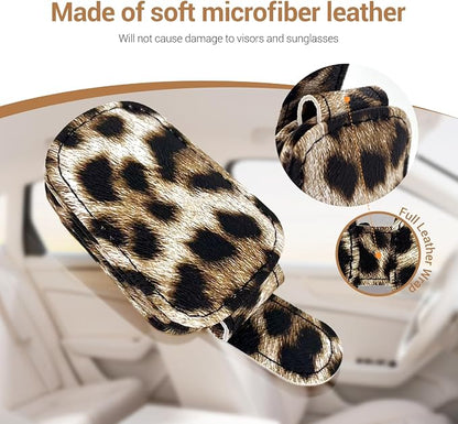Leopard Sunglass Holder for Car, 2 Pack Universal Magnetic Car Sun Visor Eyeglass Holder, Leopard Print Leather Glasses Clip for Car, Ticket Card Clip, Cheetah Sunglass Holder for Car - Image 5