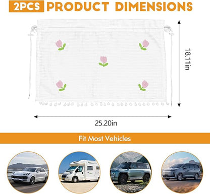 Wuyaoyao 2PCS Car Window Curtains, Cute Blockout Car Side Window Shade Privacy Curtains for Baby with Suction Cups, Vehicle Sun Shade Blocker for Windows, UV Protection & Glare Shield (Tulips) - Image 2