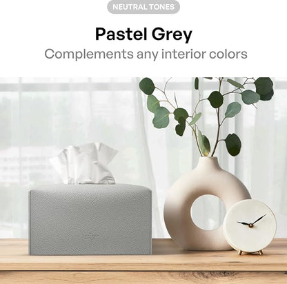 Carrotez Tissue Box Cover, [Refined] Modern PU Leather Rectangular Tissue Box Holder - Decorative Holder/Organizer for Bathroom Vanity Countertop, Night Stands, Office Desk 9.5"X5"X5" - Pastel Grey - Image 3