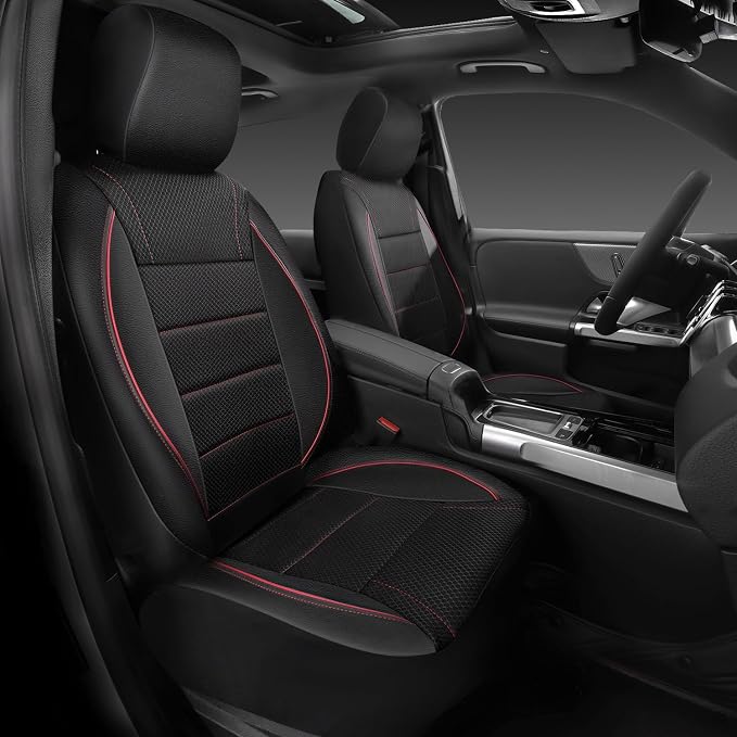 CAR PASS Air Mesh Leather Car Seat Covers Front Seats, Breathable Two Front Seat Covers for Cars, Comfortable Universal Fit for SUV Truck Sedan Automotive, Anti-Slip Airbag Compatible,Black and Red - Image 9