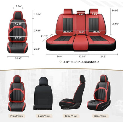 Coverado Car Seat Cover, Cover for Cars Front Seat, Premium Leather, Universal Fit Waterproof Seat Protectors, Car Seat Cushion Non-Slip for Most Cars-Black Red - Image 5