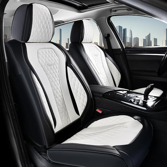 Coverado Seat Covers 2 Pack, Car Seat Covers Front Seats, White Car Seat Cover, Waterproof Car Seat Covers, Car Seat Cushion, Front Leather Seat Protector Fit for Most Cars by COVERADOAUTO