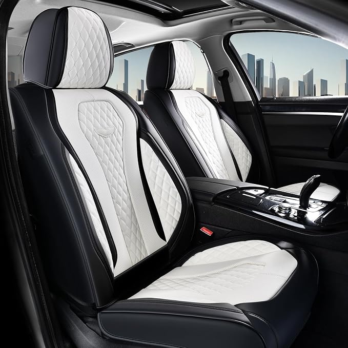 Coverado Seat Covers, Car Seat Covers Full Set, White Car Seat Cover, Auto Seat Covers Front Seats Rear Seat Cover, Luxury Car Seat Cushion,Leather Seat Cover Seat Protector Universal Fit Most Cars - Image 2