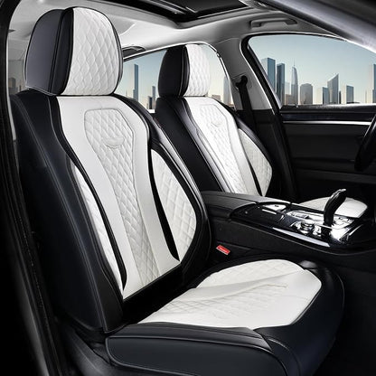 Coverado Seat Covers, Car Seat Covers Full Set, White Car Seat Cover, Auto Seat Covers Front Seats Rear Seat Cover, Luxury Car Seat Cushion,Leather Seat Cover Seat Protector Universal Fit Most Cars - Image 2
