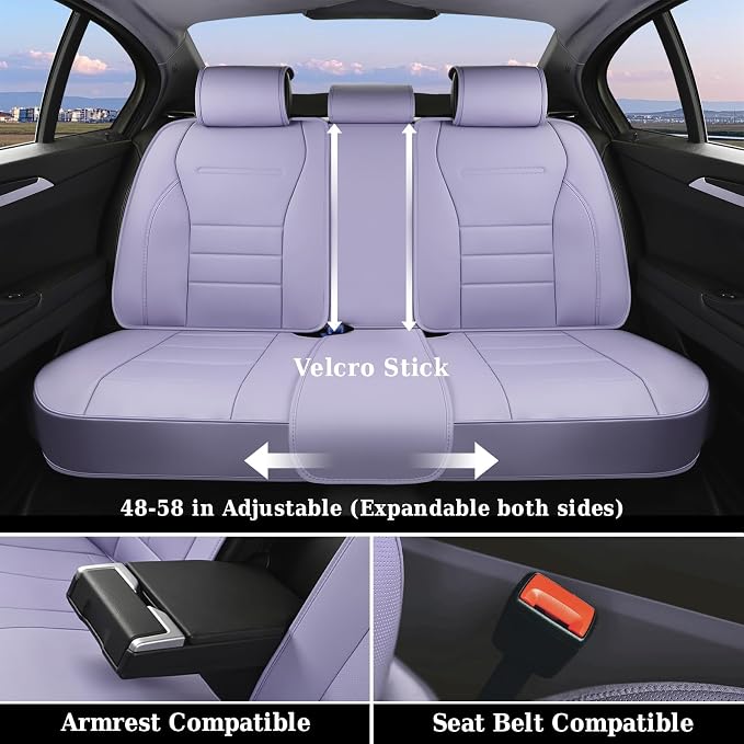 Coverado Car Seat Covers Full Set, Nappa Leather Seat Covers for Cars, Car Seat Protector Car Seat Cushion, Front and Back Seat Protectors Cushions Universal Fit for Most Cars Vehicles(Purple) - Image 5