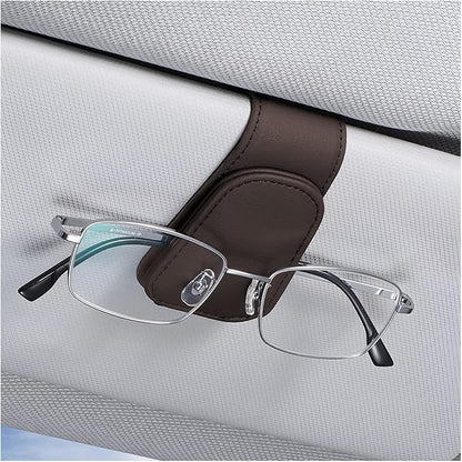 AICEL Sunglasses Holders for Car Sun Visor, Leather Magnetic Clip, Brown | Leather Eyeglasses Hanger Mounter, Magnetic Glasses Holder and Ticket Card Clip, Car Accessories, Universal Fit by AICEL