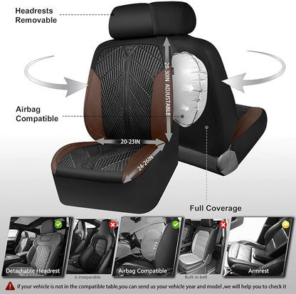 CAR PASS Waterproof Black Brown Car Seat Covers Front Seat Covers Neoprene Wetsuit,All-Weather Non-Slip Durable,Universal Fit for SUV Sedans Trucks Automotive,Airbag Compatible,3D Emboss Black Brown - Image 5