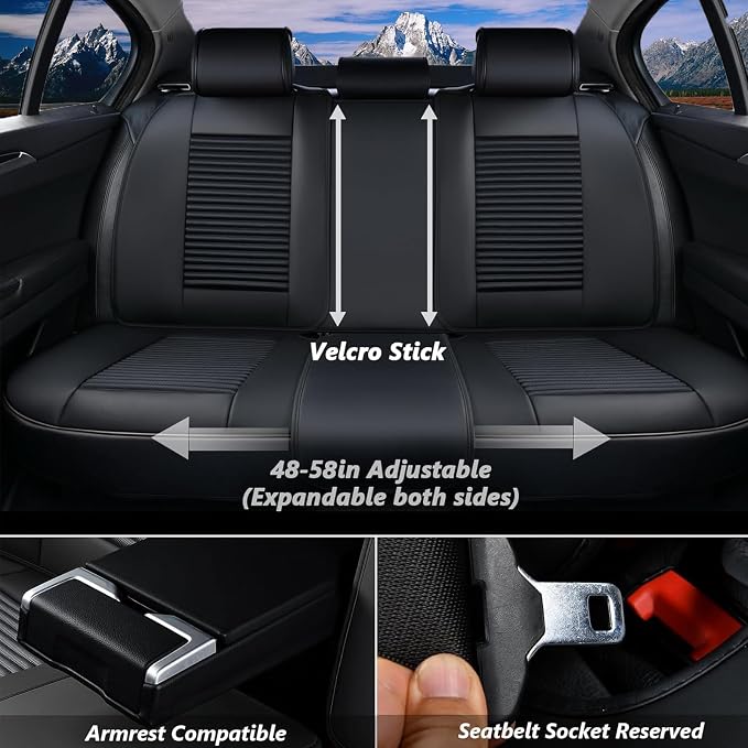 Coverado Car Seat Covers Full Set, Leather Seat Covers for Cars, Waterproof Front and Rear Automotive Seat Cover Car Accessories Universal Fit for Most Cars SUV Trucks(Black) - Image 4
