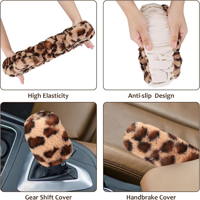 Accmor Fluffy Car Steering Wheel Cover, Leopard Fuzzy Vehicle Wheel Cover for Women Non-Slip Furry Warm Steering Wheel Protector with Cute Ears, Car Accessories 15 inch Universal Fit Auto, Suvs, Truck - Image 5