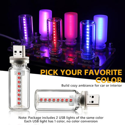 2PCS USB Lights for Car, Retro LED Car Interior Lamp Ambient Lighting, Universal USB Plug Lights for Cars, bedrooms, Camping, Parties, Clear Glass Bottle Decorative Night Light, Red Light - Image 7