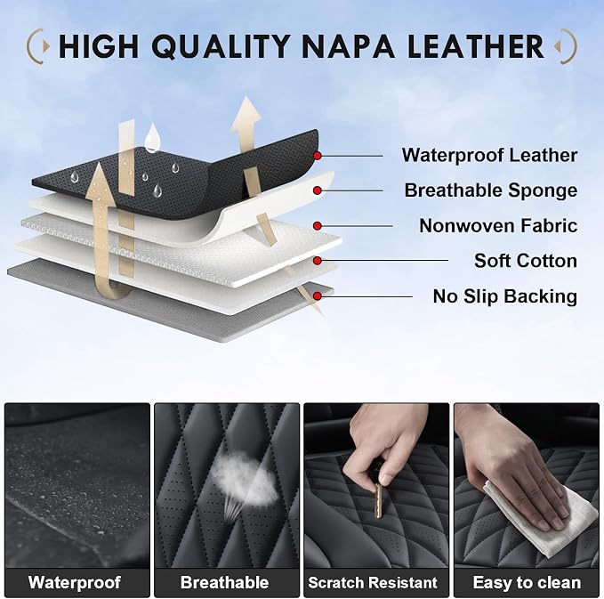 Coverado Leather Seat Covers Full Set for Ford F150F250F350F450(2015-2026)Waterproof Automotive Cushion Covers for Pick-Up Trucks Custom Fit for F150 SuperCrew&F250–F450 Super Duty Crew Cab(Red Line) - Image 7
