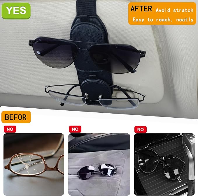 Magnetic Artificial Leather Sunglasses Holder for Car Visor (Black) | Powerful magnet holds glasses securely. One-hand access while driving. No falling Durable, no breakage - Image 2