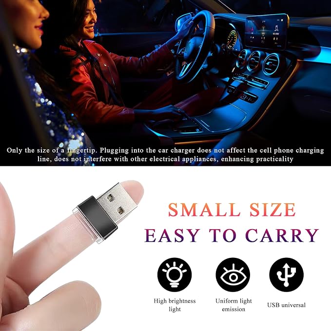 Yourkar 4 PCS USB LED Car Interior Atmosphere Lamp, Plug-in USB Interface Trunk Ambient Lighting Kit, Night Led Decoration Mini USB Light, Universal Interior Car Accessories (White+Ice Blue) - Image 4