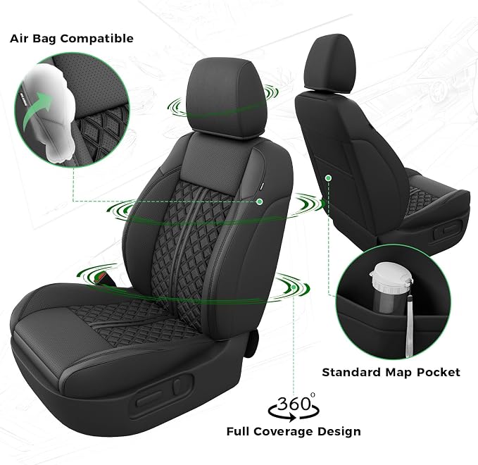 RIDEPOSH Custom Leather Seat Covers for Toyota Tacoma Double Cab 2016-2023 | full set, BK, OEM fit, premium waterproof leather, anti-slip, extra pockets, long-term durability, airbag compatible - Image 4