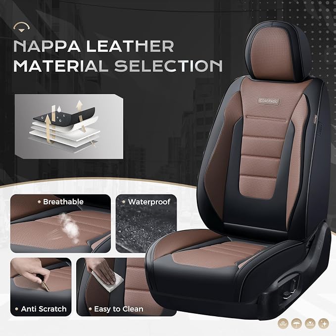 Coverado Car Seat Covers Front, Seat Covers for Cars, Waterproof 2-Pack Car Seat Cushions, Leather Carseat Seat Protectors, Universal Seat Covers Fit for Most Sedans SUV Pick-up Trucks(Black&Coffee) - Image 2