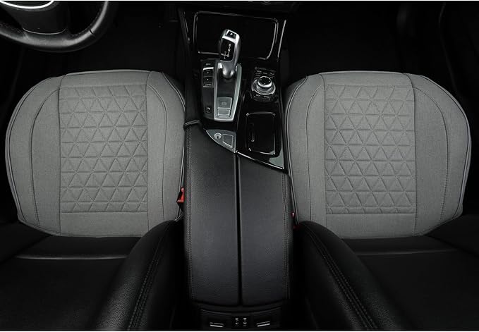 West Llama Linen Front Car Seat Cover Protector Anti-Slip Bottom Seat Cover Fits 95% of Vehicles,Wrapping Around The Bottom,Triangular Pattern(Gray-2Pcs) - Image 3