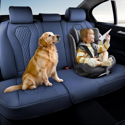 Coverado Car Seat Covers, Rear Car Seat Cover, Blue Leather Seat Cover, 3-Pieces Car Seat Cushion, Luxury Seat Cover Seat Protector Universal Fit Most Cars - Image 3