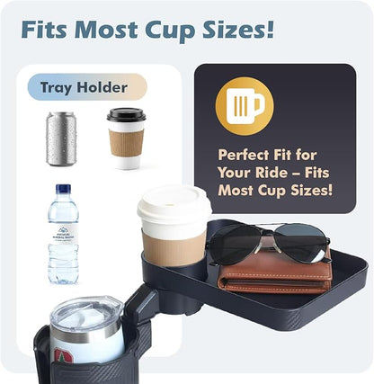 OtterVerz 11 Car Cup Holder Tray, 3 in 1 Cup Holder Expander Adapter for Car, 360° Rotating 10.5" Car Food Tray Eating Table, Road Trip Essentials Fits Yeti, Hydro Flask 16-46 oz Large Water Bottles - Image 9