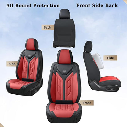 Coverado Car Seat Covers Full Set, Automotive Seat Covers Car Seat Protector Car Seat Cushion, Waterproof Leather Seat Covers for Cars, Universal Fit for Most Sedans SUV Pick-up Truck(Burgundy) - Image 7
