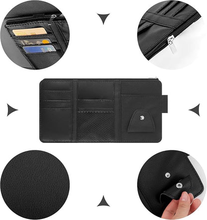 OFBAND Car Visor Organizer with Sunglass Holder,Multi-Functional Car Sun Visor Organizer with Zipper for Cards,Money,Tickets,Leather Interior Accessories (Black) - Image 5
