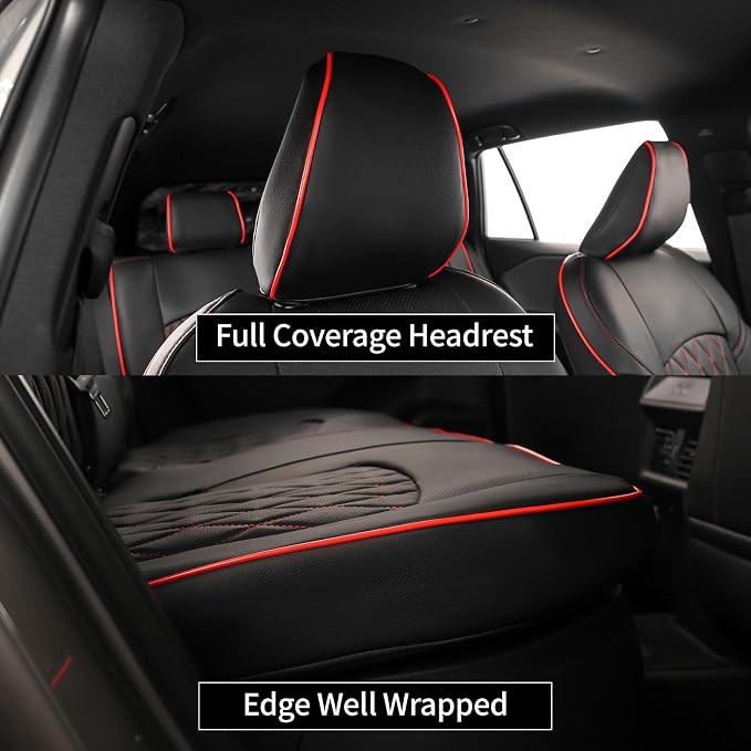 EKR Rav4 Seat Covers Custom Fit for Toyota Rav4 (Hybrid) Woodland/Limited 2026, Leather Car Seat Cover Full Set for SUV,Faux Leather(Black with Red Piping) - Image 2