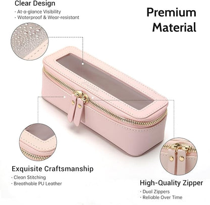 Aveniee Clear Makeup Brush Bag, Slim Cosmetic Brush Holder, small Toiletry Bag Mini Travel Case for Women, Thin Make up Bags with Dual Zipper, Cute Travel Essentials Organizer,Pink - Image 5