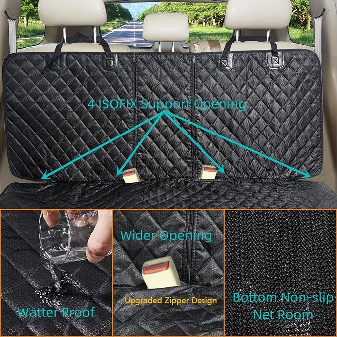 ANOSOSPECIAL Dog Car Seat Cover for Back Seat, Waterproof X Large Rear Seat Protector for Pet Auto SUV Truck (XL, Black) - Image 4