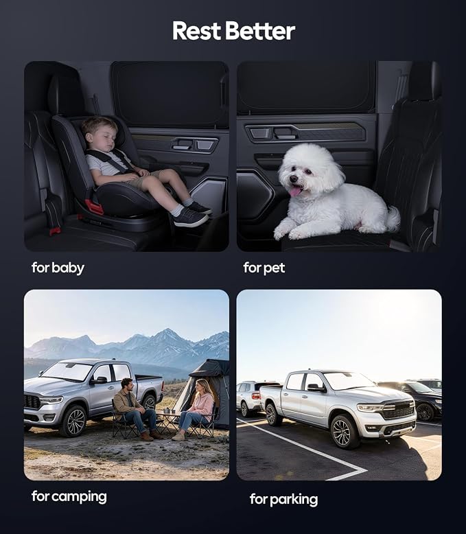 Wigoo 2026 6PC Full Set Window Sunshade for Dodge Ram 1500 2019-2026 | 7-Layer Cooler & Blacker, Ice-Crystal Tech, Full Set Shades With Windshield for Sun Block, Camping Accessories - Image 8