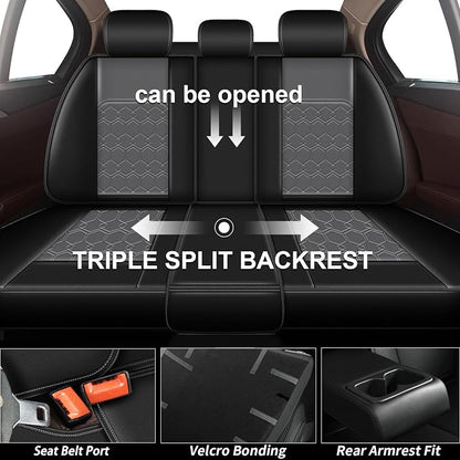Car Seat Covers for Nissan Maxima 2007-2023 Full Set Faux Leather | Waterproof Breathable Scratch Resistant 360° Wrap Airbag Compatible Easy Clean (5 Seats,Black & Grey) - Image 2