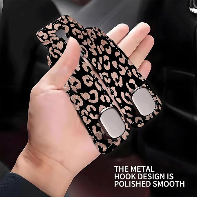 Car Seat Headrest Hook, Universal Leather Cute Hanger Holder Hook, Storage Organizer Interior Accessories for Purse Bags Handbag Glitter Black Leopard - Image 4