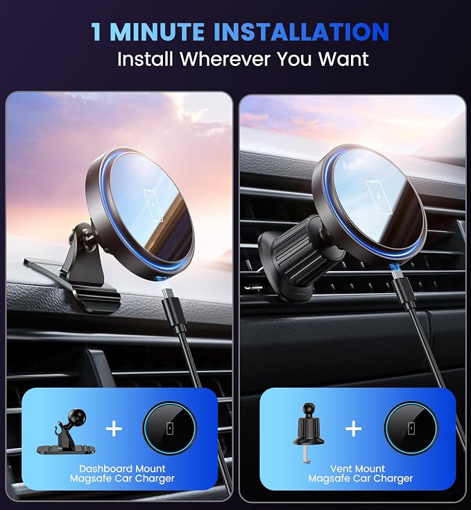 Magnetic Car Mount Charger 15W Magnetic Wireless Car Charger for iPhone 17 Accessories Magnetic Phone Holder for Car 3 in 1 Magnetic Car Mount for iPhone17Pro/16/15/14/13/12 Series Gifts for Men Women | N52 Strong Magnets, 360° Rotation, Dashboard & Ve... - Image 2