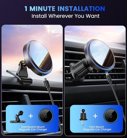 Magnetic Car Mount Charger 15W Magnetic Wireless Car Charger for iPhone 17 Accessories Magnetic Phone Holder for Car 3 in 1 Magnetic Car Mount for iPhone17Pro/16/15/14/13/12 Series Gifts for Men Women | N52 Strong Magnets, 360° Rotation, Dashboard & Ve... - Image 2