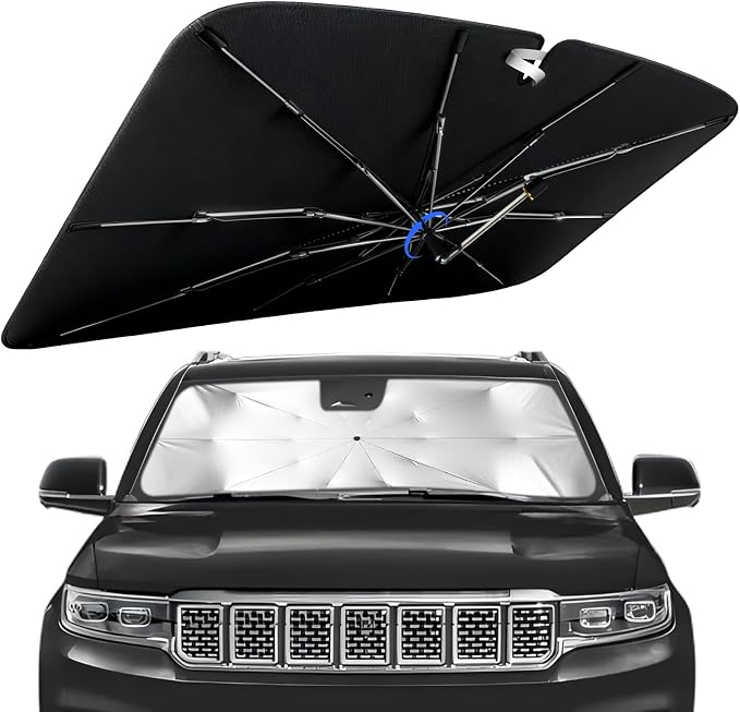Windshield Sun Shade for Jeep Grand Wagoneer 2022-2026, 360° Rotating Shaft | Custom Fit Umbrella Sunshade for UV Blocking, Interior Heat Protection, Easy Storage, UPF 50+ Cool Windshield Cover by Lonyaqui