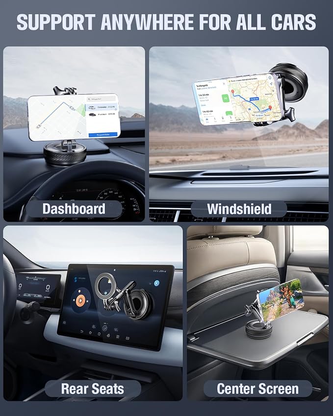 Upgraded Vacuum Magnetic Car Phone Holder Mount, Black | 360 Rotatable, 108 LBS Suction & 3000 gf Car Phone Mount Fits iPhone and Android Smartphones - Image 7